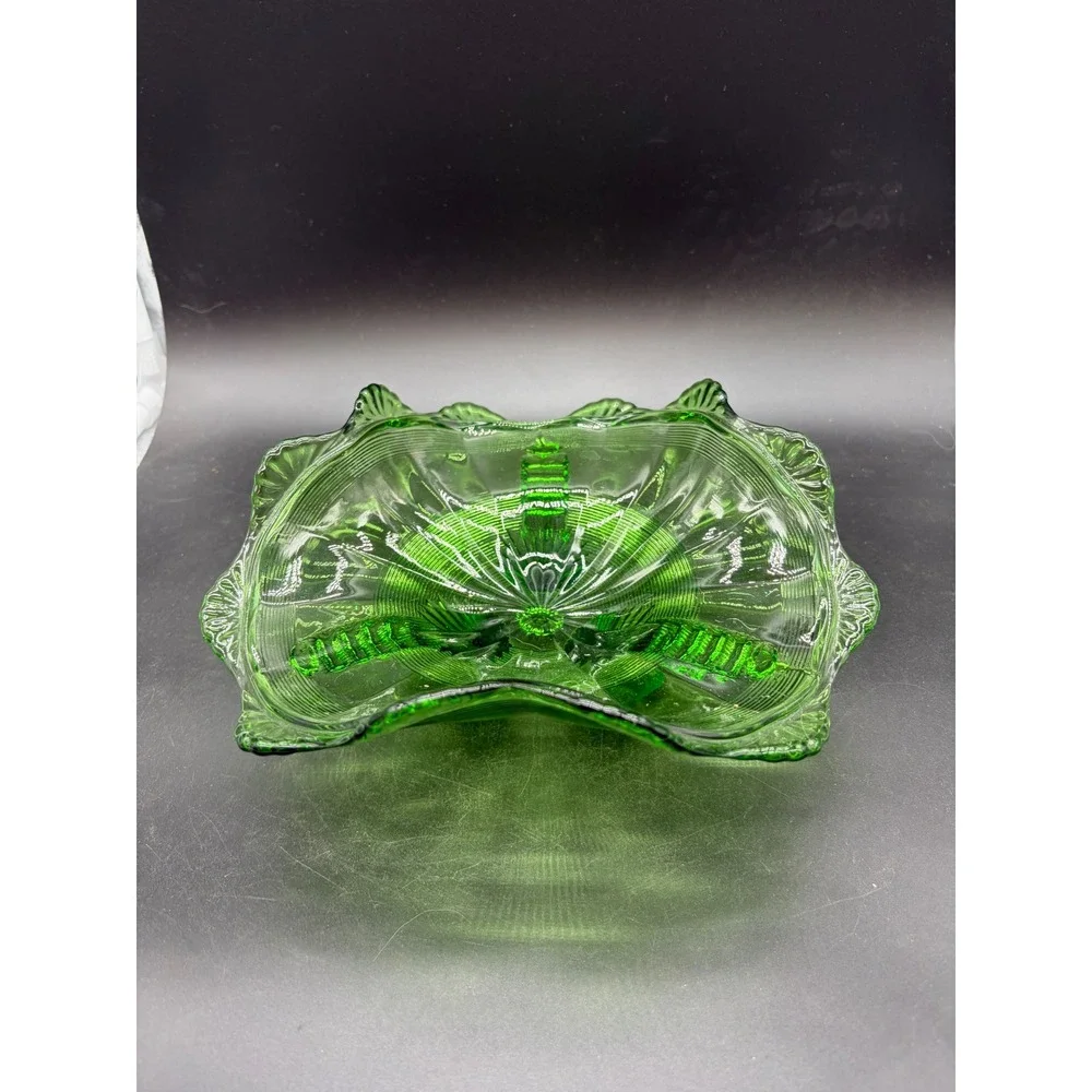 Vintage‎ Northwood 3 Footed Fluted Green Dish